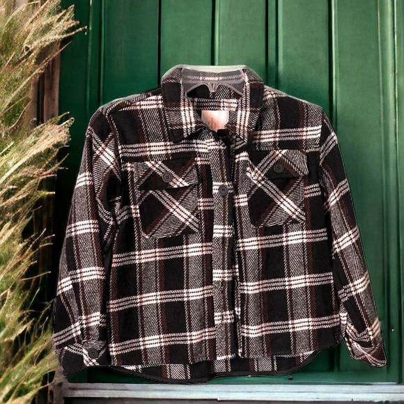 GB Girls Lightweight Plaid Button Down Jacket with Pockets - Picture 1 of 5